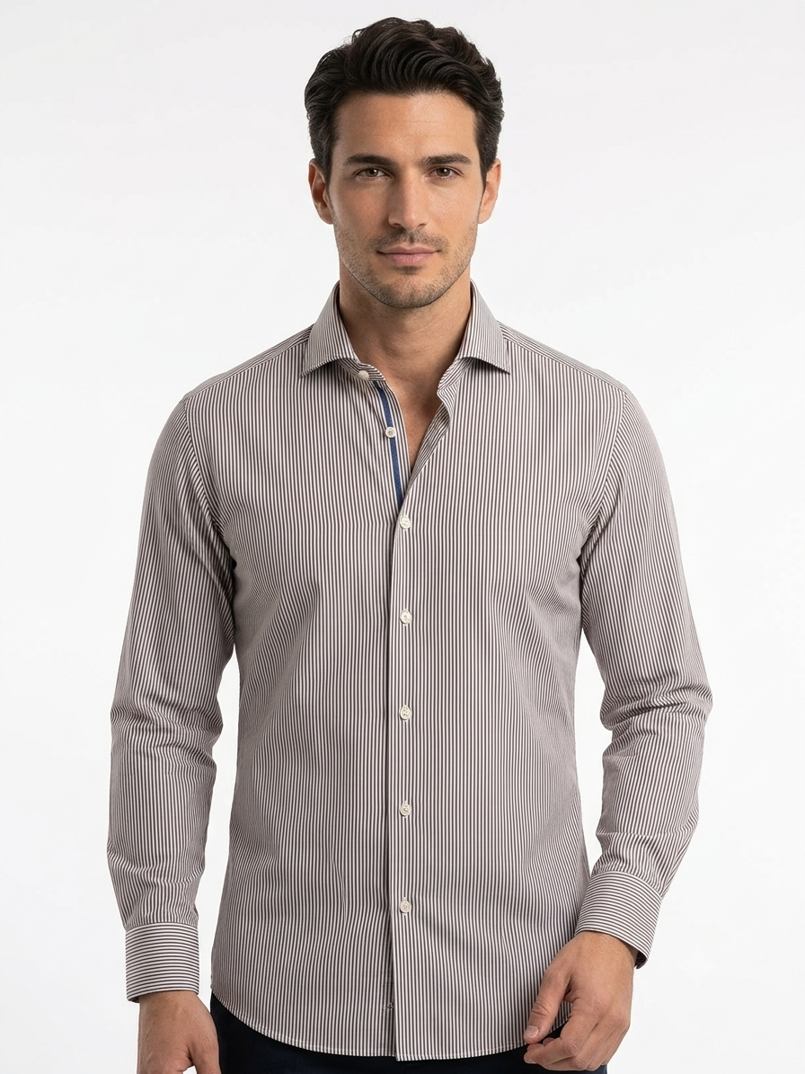 Camicia uomo riga marrone
